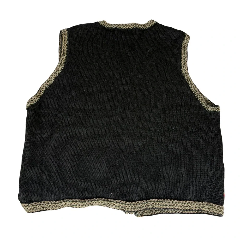 Christina Vintage Black Knit Leaf Sweater Vest Womens Ramie Cotton Fall M / L